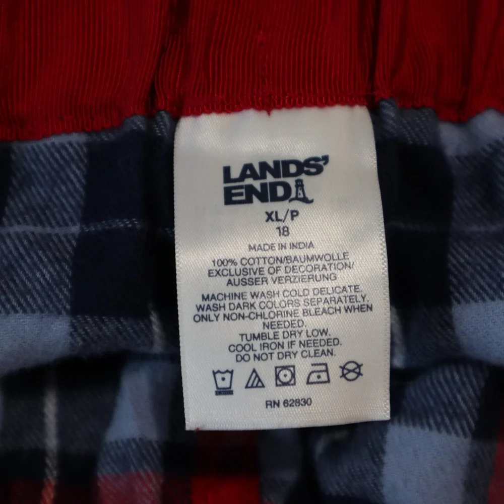 Lands End Pajama Pants Womens XLP Red Plaid Flannel Drawstring Sleepwear